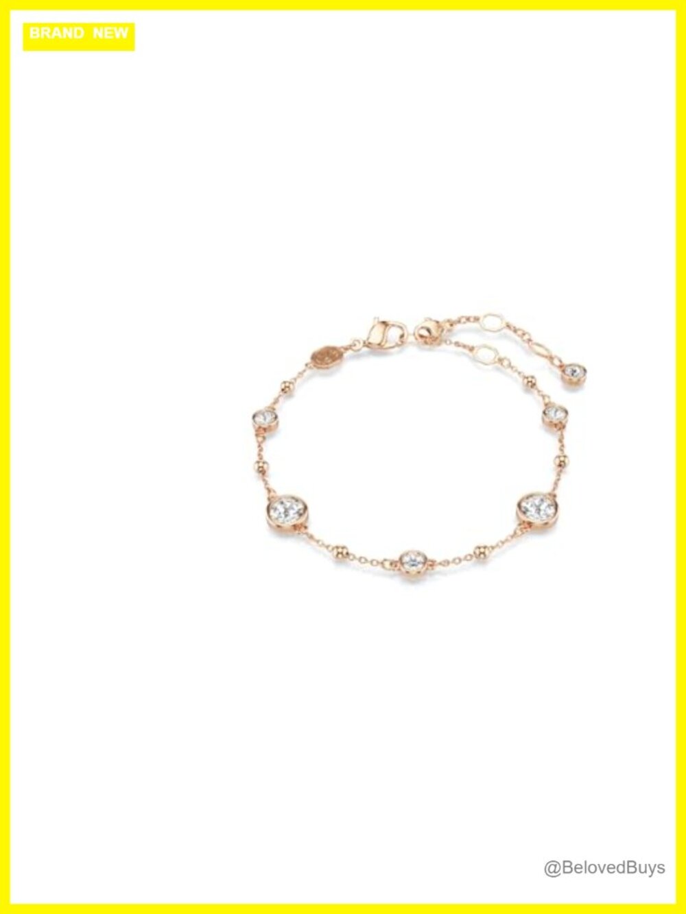 Rose Gold-Tone Crystal Chain Bracelet Adjustable Lobster Clasp